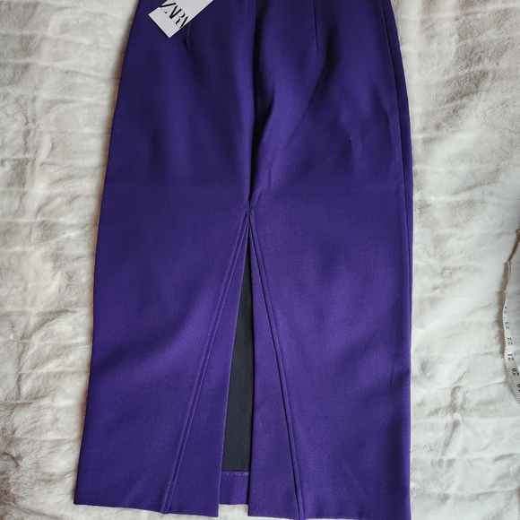 Zara midi skirt back slit purple sz L NWT - Picture 9 of 13